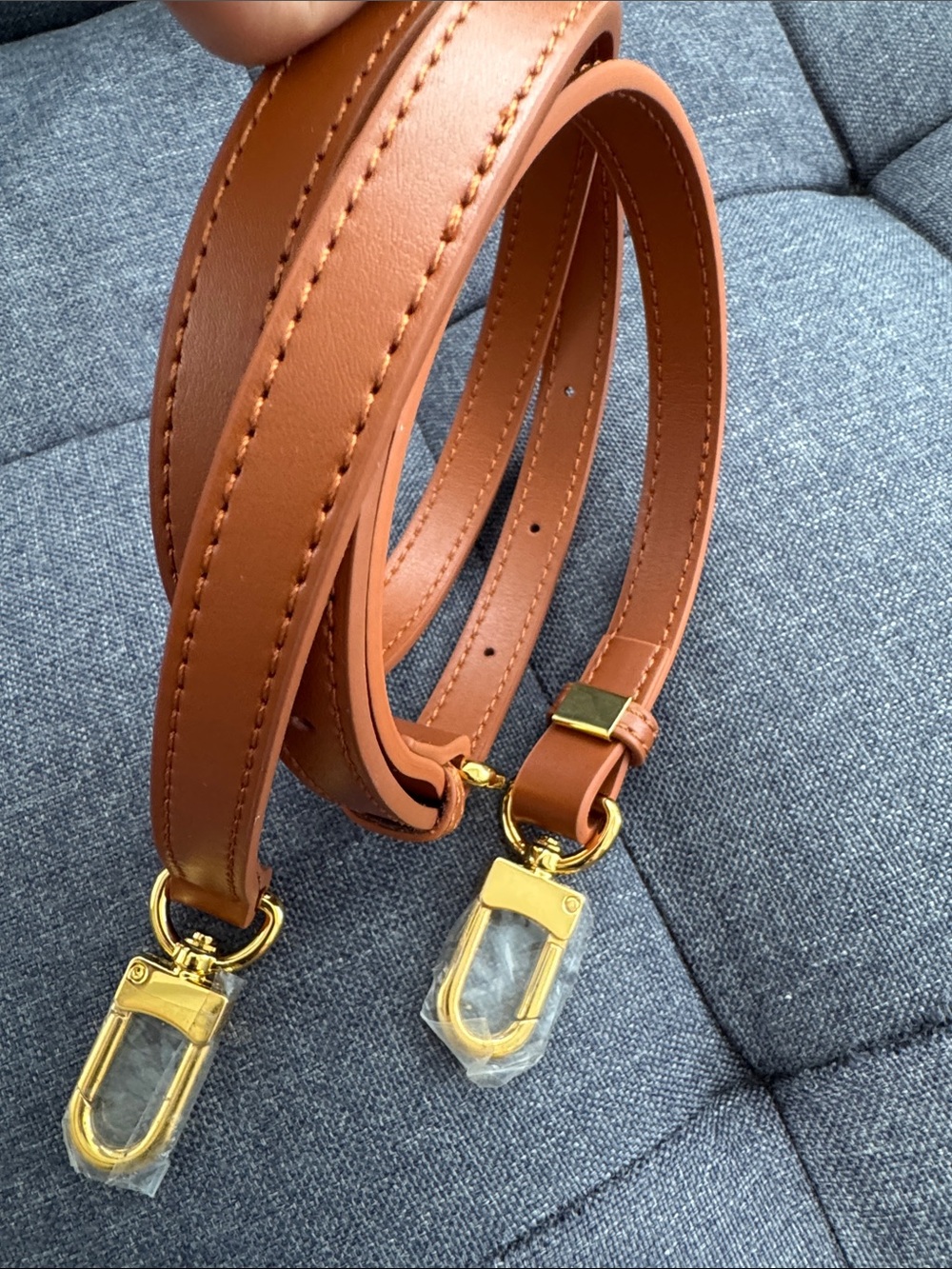 Tan Brown Leather Crossbody Strap with Gold Hardware